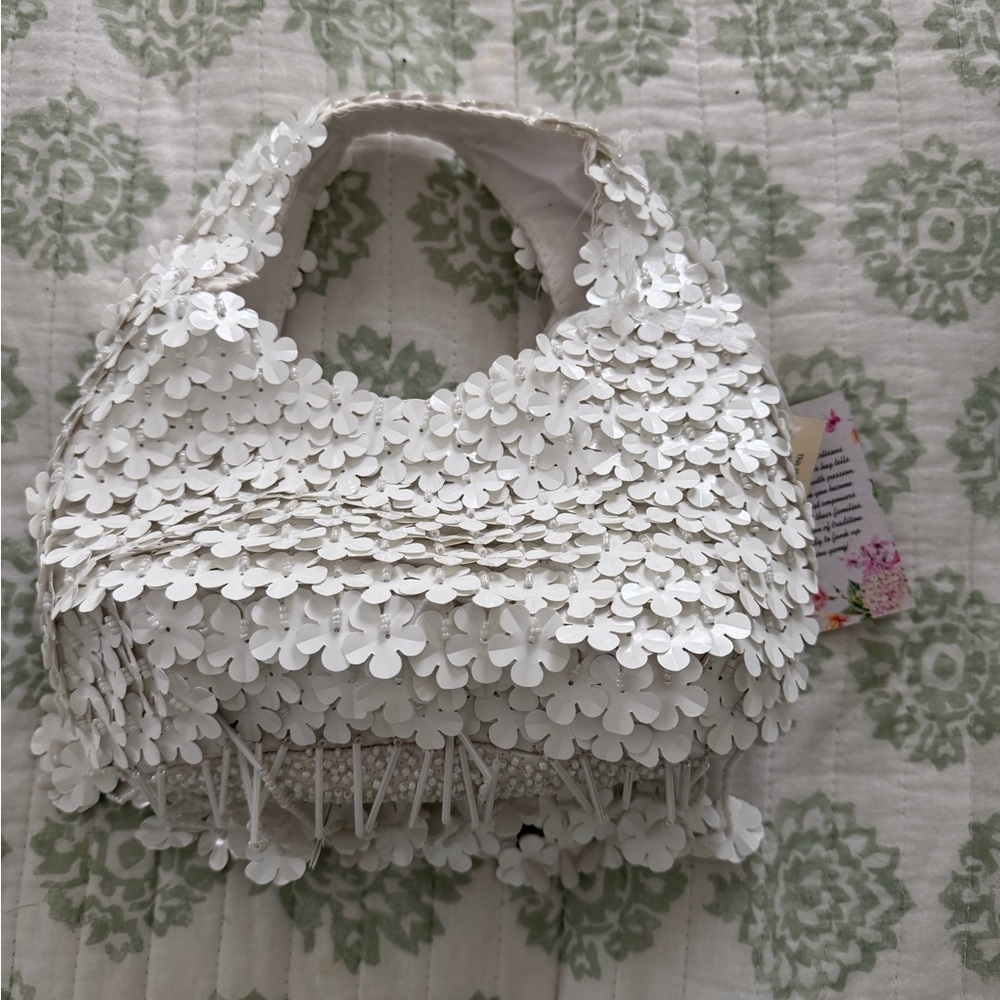White Floral Appliqué Women's Handbag